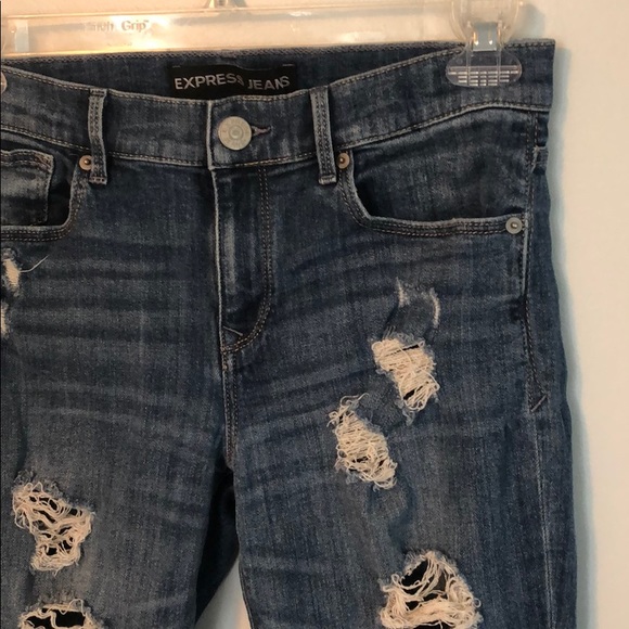 Express mid rise destroyed jeans -regular length - Picture 2 of 6